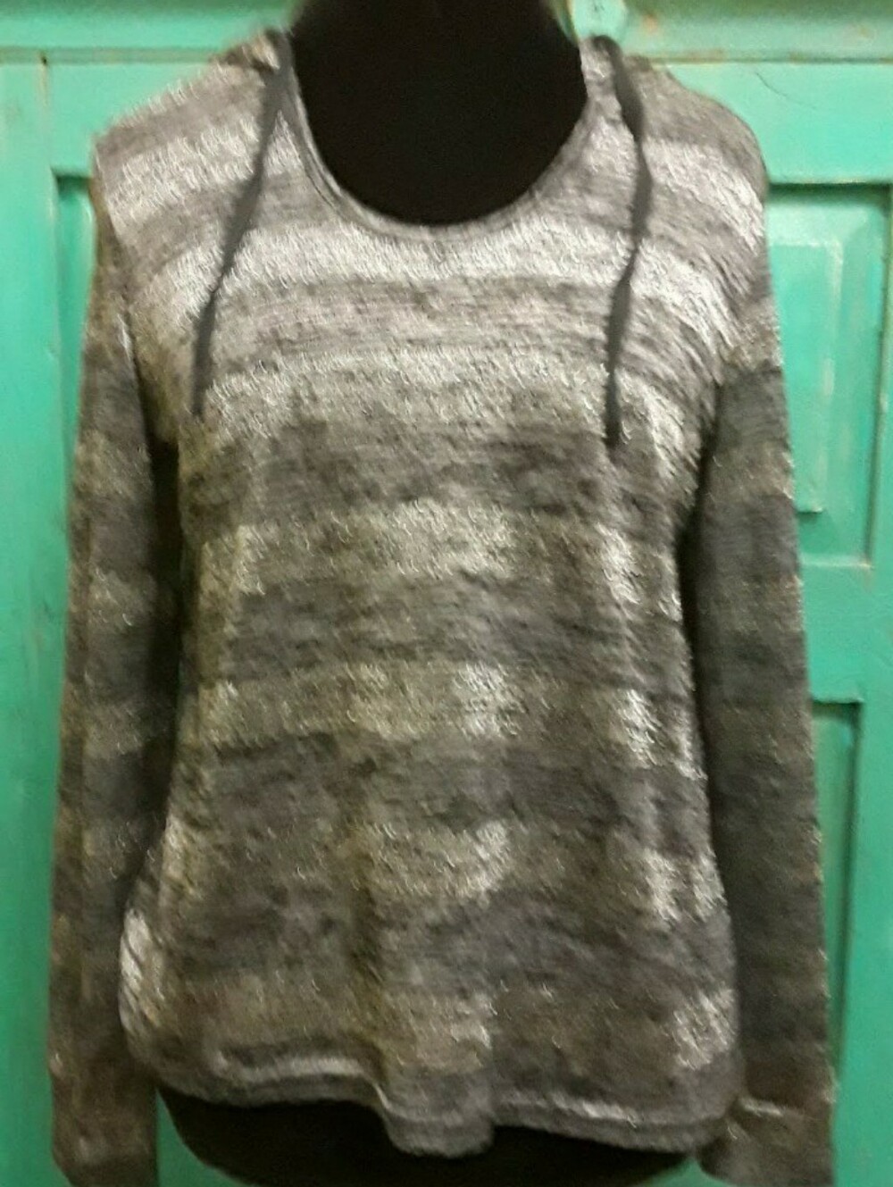 Women's Jr's Y2K Navy And Silver Metallic Striped  Sheer Hoodie By Hot Kiss SzXL
